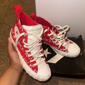 Red and white chuck converse